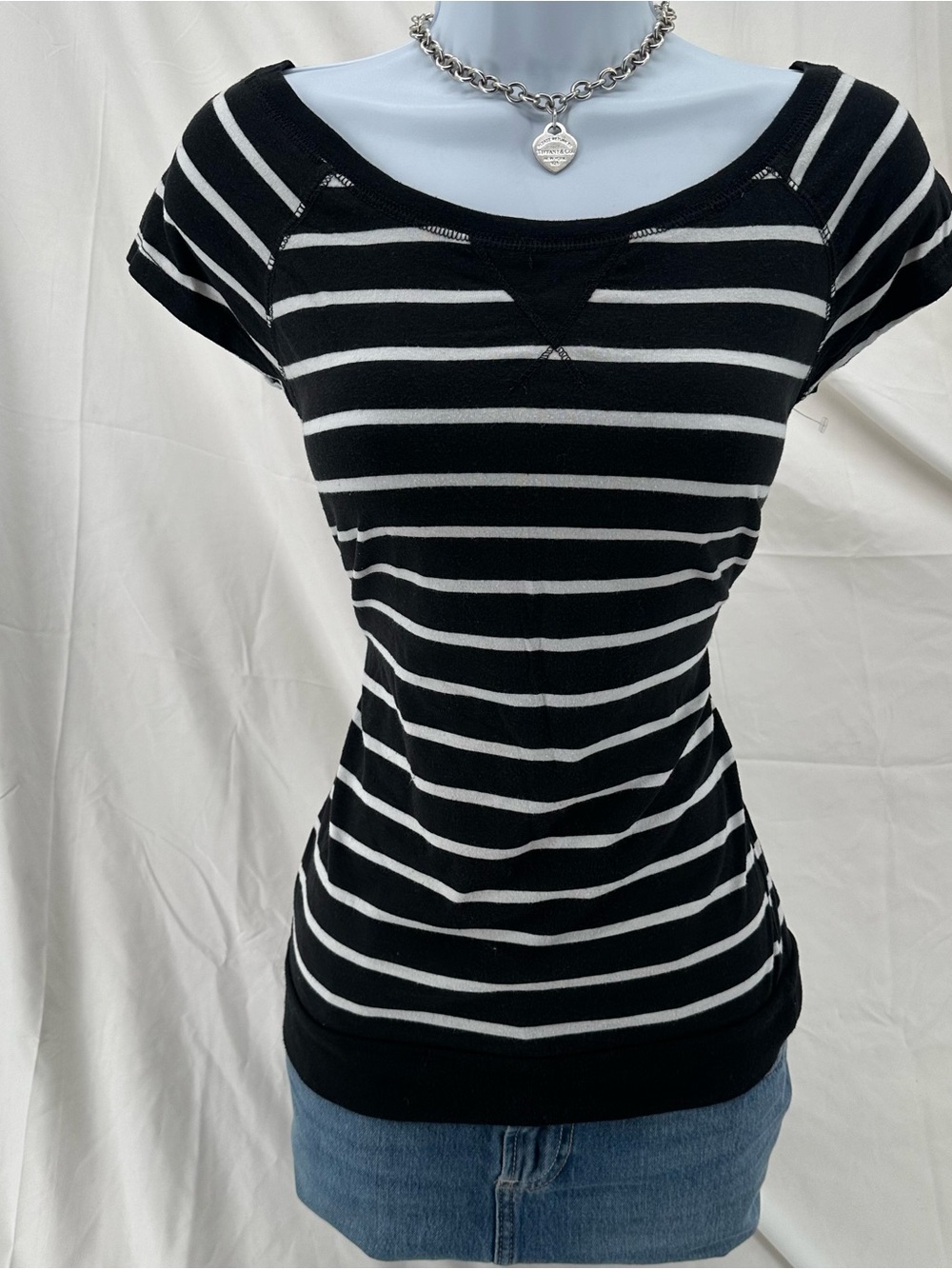 Grunge Striped Poof! Y2K Black and White Top